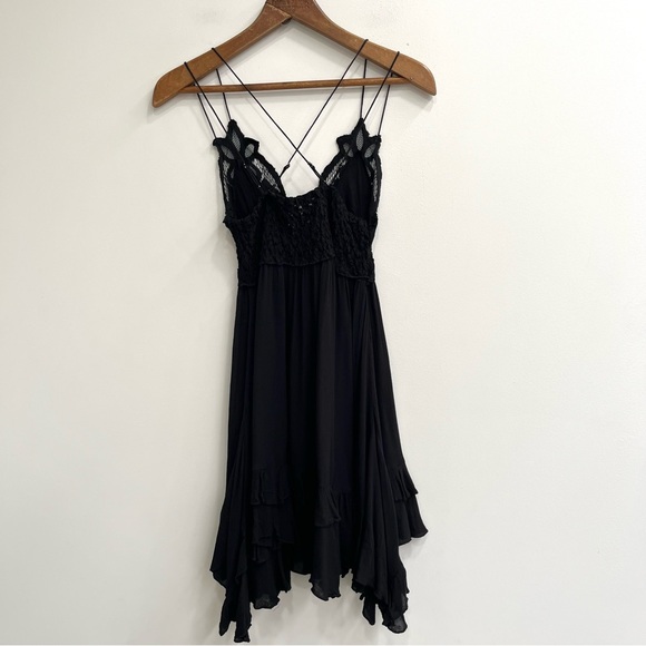 Free People FP One Adella Mini Slip Dress Black Lace Asymmetrical Hem Small - Picture 9 of 14